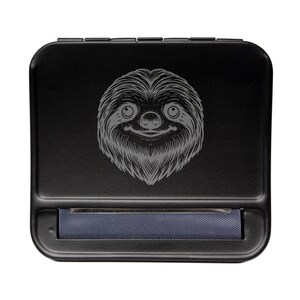 May include: Black rolling tray with a sloth graphic and a built-in rolling machine.