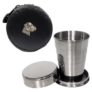 2floz Stainless Steel Collapsible Drinking Cup With Leather Case and Pewter Badge