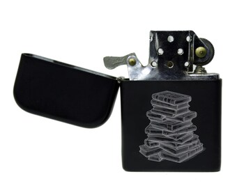 Books Laser engraved image stormproof petrol lighter with option to Personalise