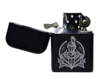 Knight Laser engraved image stormproof petrol lighter with option to Personalise