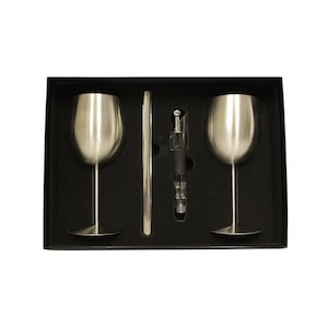 Wine goblets in presentation box with cooler and pourer - Knight Brand with option to personalise