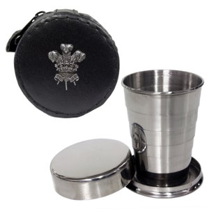 2floz Stainless Steel Collapsible Drinking Cup With Leather Case and Pewter Badge