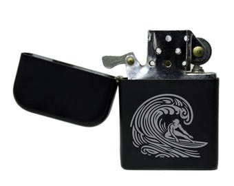 Surfer Laser engraved image stormproof petrol lighter with option to Personalise