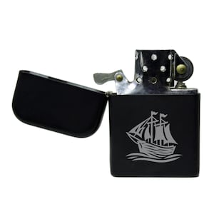 Boat Laser engraved image on stormproof petrol lighter with option to Personalise