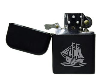 Boat Laser engraved image on stormproof petrol lighter with option to Personalise