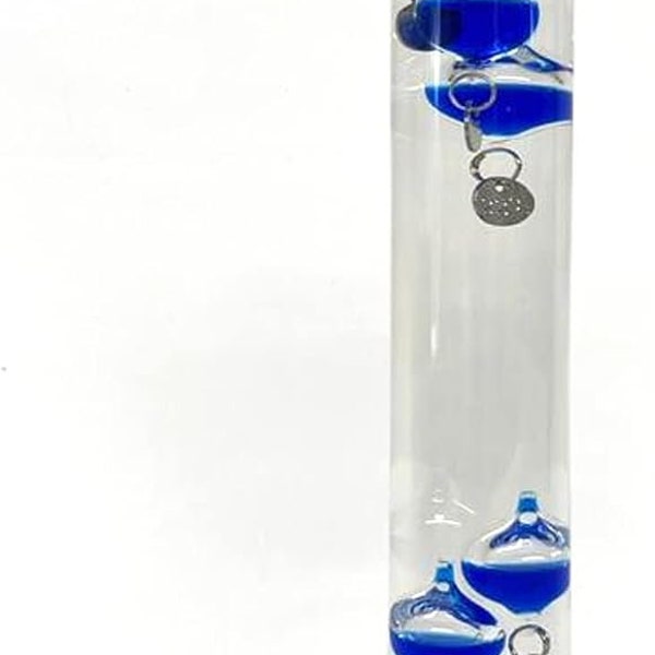 30cm Tall Free Standing Galileo Thermometer with seven blue floating globes