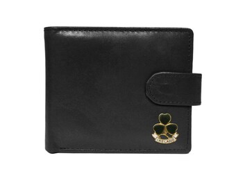 Quality black leather Ireland shamrock wallet
