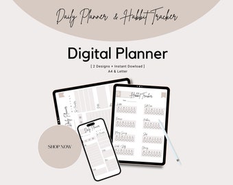 Daily Digital Planner & Habbit Tracker | Aesthetic Digital Planner | Digital Dowload
