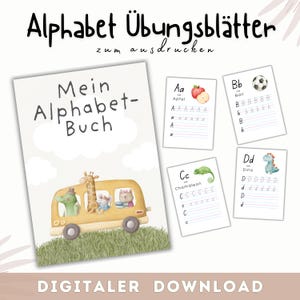 Premium ABC lernen Übungsblätter | Arbeitsblätter | Buchstaben Schreiben PDF Vorlage | Lernmaterial Vorschule | Grundschule Kinder Deutsch