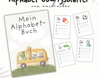 Premium ABC lernen Übungsblätter | Arbeitsblätter | Buchstaben Schreiben PDF Vorlage | Lernmaterial Vorschule | Grundschule Kinder Deutsch