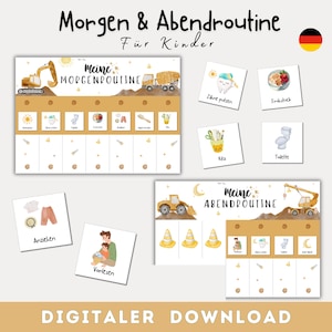 Morgen & Abendroutine für Kinder | Kinder Routineplan Baufahrzeug | Routineplan für Kinder | zum ausdrucken