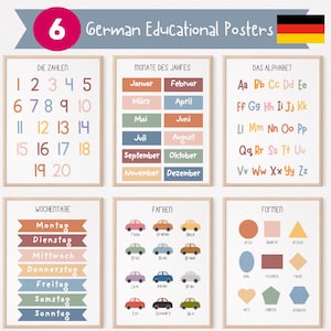 ABC | Zahlen | Farben | Formen | Wochentage | Monaten | Kinderzimmer  | Zahlen von 1 bis 20 | Lernposter im Montessori