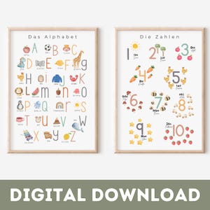ABC und Zahlenposter Kinderzimmer | Alphabet Poster | Buchstaben | Zahlen von 1 bis 10 | Lernposter im Montessori