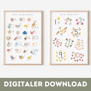 DIGITAL ABC und Zahlenposter Kinderzimmer / Alphabet Poster / Buchstaben / Zahlen von 1 bis 10 / Lernposter im Montessori