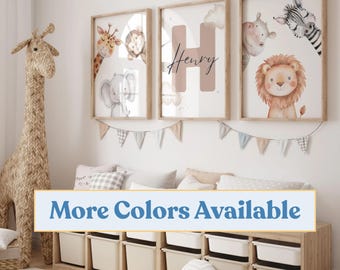 Safari animal prints, boy nursery decor, Jungle nursery, Personalized name print, Safari baby animals, Animal nursery, Safari animal nursery