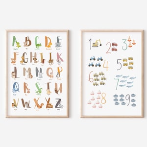 ABC und Zahlenposter Kinderzimmer | Alphabet Poster | Buchstaben | Zahlen von 1 bis 9 | Lernposter im Montessori
