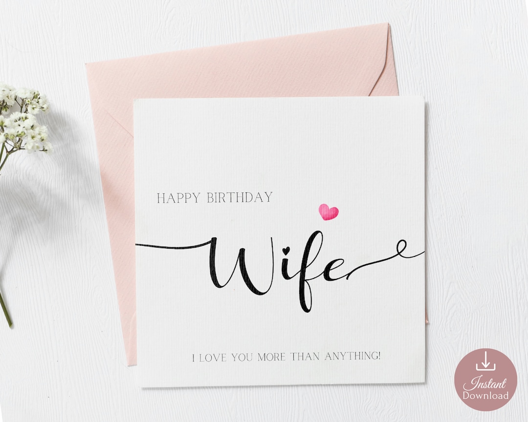 Minimal Printable Happy Birthday Wife Card Happy Birthday - Etsy