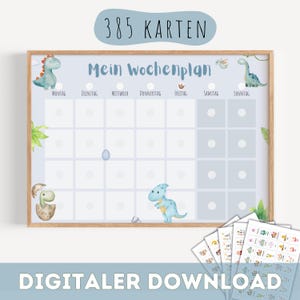 DIGITALER Dinosaurier Plano de trabalho para crianças |  Calendário infantil Montessori | Plano de rotina com cartão de rotina para a Alltag | Kinder Wochenplan