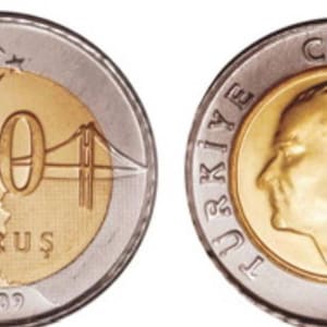 Turkish 50 Kurus Coin | Atatürk and Bosphorus Bridge Collectible Lira | Rare Turkish Currency