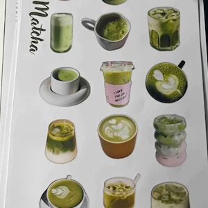 Matcha Latte Stickers Pack – 15pcs Aesthetic Matcha Green Tea Cup Sticker Set for Laptop, Journal, Scrapbooking, Water Bottle