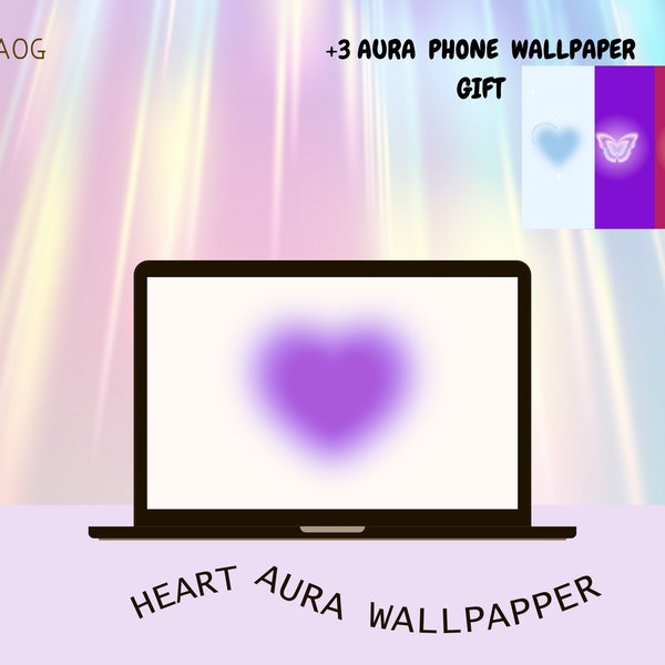 Fondo de pantalla abstracto estético Heart Aura de escritorio, compatible con escritorio y computadora portátil, fondo de pantalla de escritorio, azul bebé, rosa suave, corazón de 16 piezas