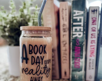 A Book a Day - 16oz Glass Can Cups