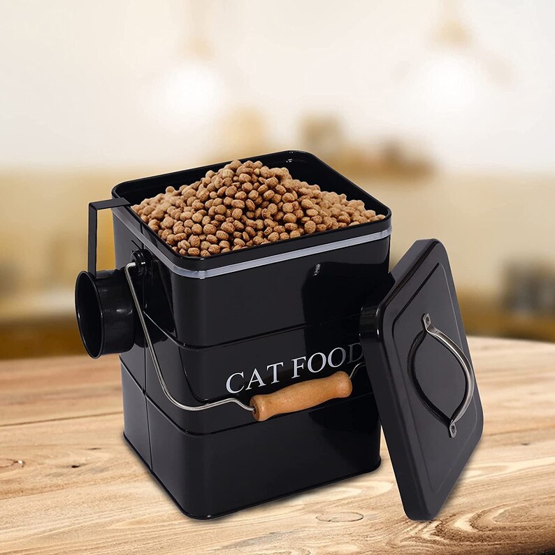 Cat Food Storage Container With Lid and Scoop Black Cat Food Etsy