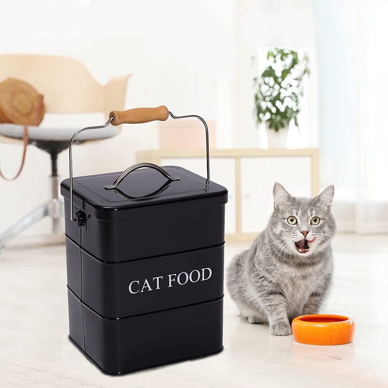 Cat Food Storage Container With Lid and Scoop Black Cat Food Etsy
