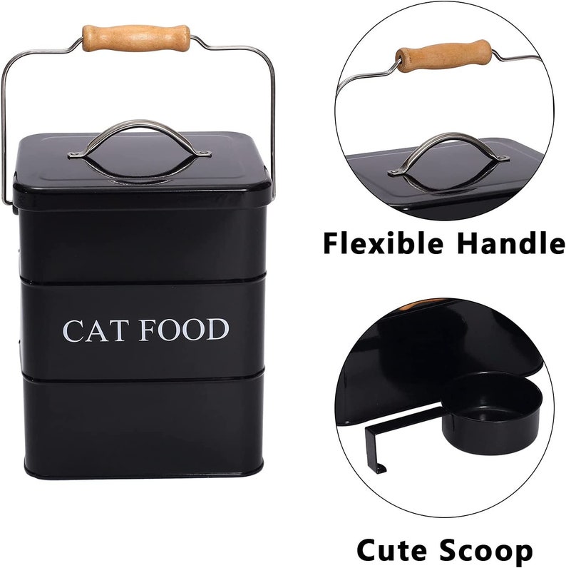 Cat Food Storage Container With Lid and Scoop Black Cat Food Etsy