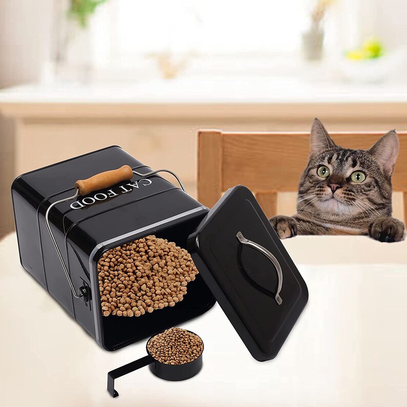 Cat Food Storage Container With Lid and Scoop Black Cat Food Etsy