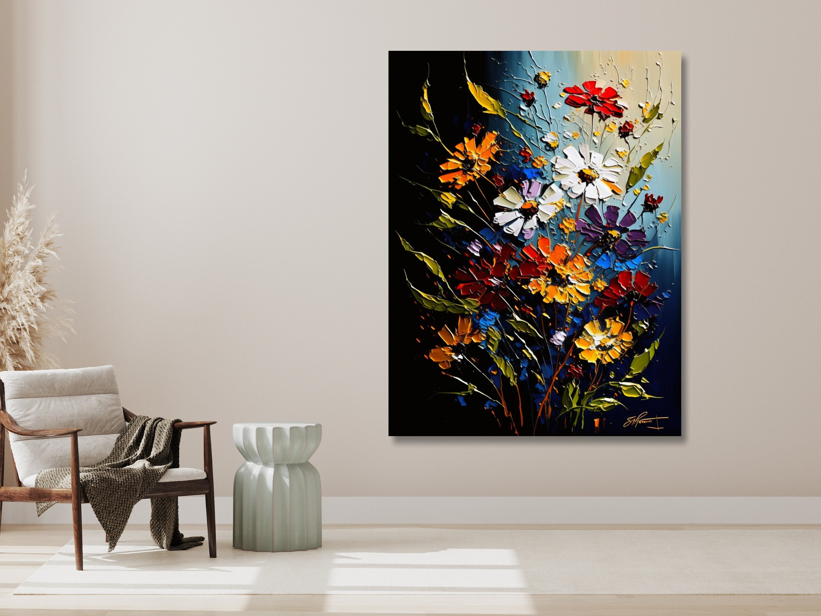 Flowers Original Framed Canva Art Ready to Hang Wall Decor Etsy