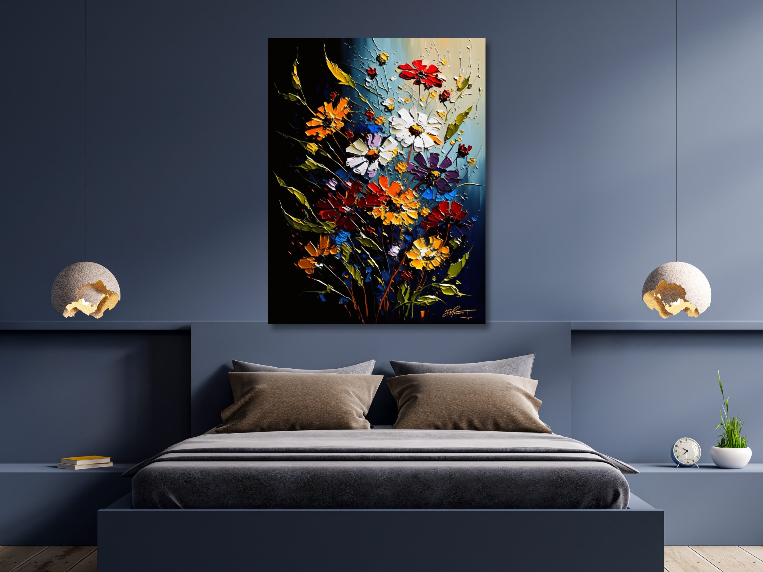 Flowers Original Framed Canva Art Ready to Hang Wall Decor Etsy