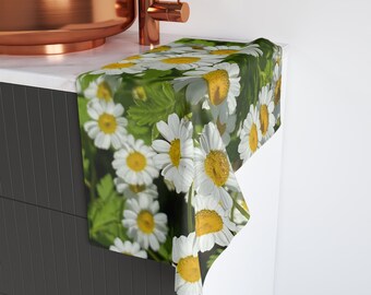 Mothers Day Gift - Beautiful Hand Towel - Happy Daisies White flowers (Matching Heavy Duty Floor Non Slip Mat in store)