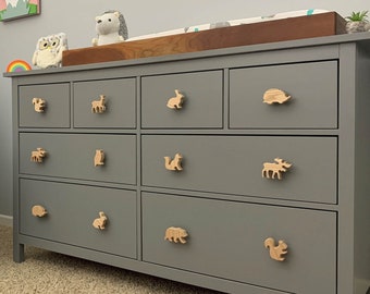 Woodland animal dresser knobs for nursery, forest animal drawer pull handles for kids room. Bear Bunny Deer Fox Hedgehog Moose Owl Squirrel