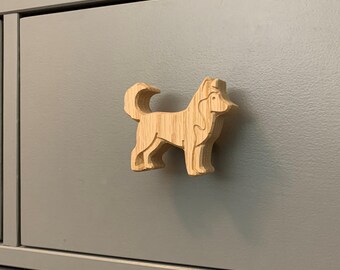 Siberian Husky Dresser Knobs, Husky Dog Drawer Pulls, Solid Oak Cabinet Hardware, Handmade Dog Lover Gift