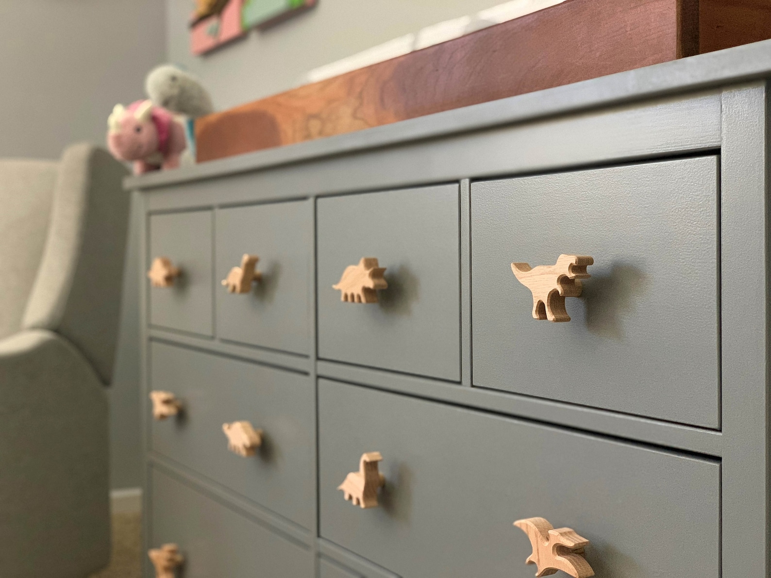 Dinosaur Dresser Knob for Nursery, Drawer Pull Handle for Kids Room. T