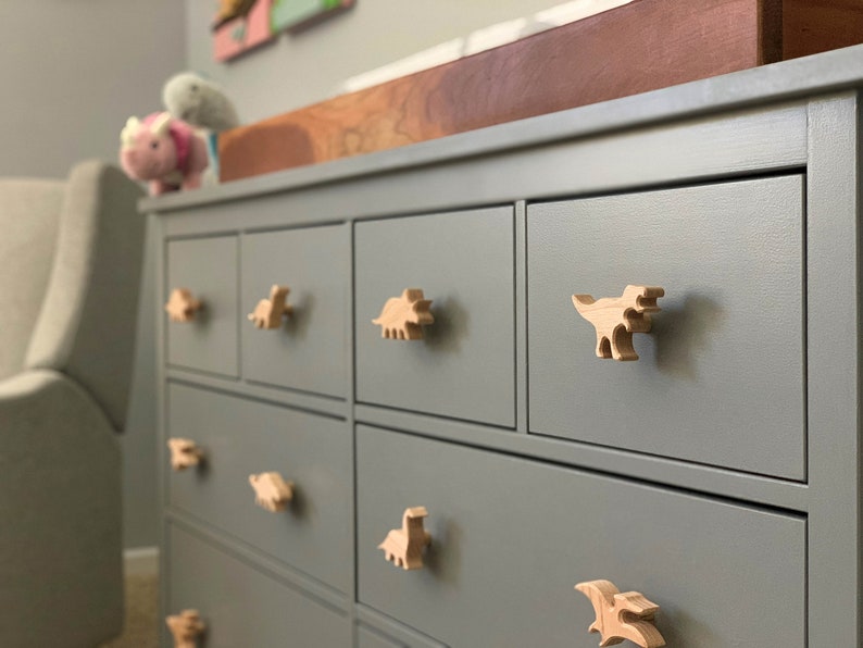 Dinosaur dresser knob for nursery, drawer pull handle for kids room. T-Rex Pterodactyl Triceratops Brontosaurus Stegosaurus Tyrannosaurus image 6