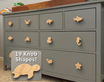 Sea Animal Dresser Knobs for Nursery | Nursery and Kids Room Drawer Pulls | Cute Solid Oak Handmade For New & Expectant Moms | Under the Sea