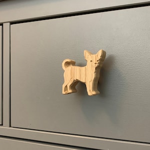 Chihuahua Dresser Knobs, Chihuahua Dog Drawer Pulls, Solid Oak Cabinet Knobs, Handmade Dog Lover Gift
