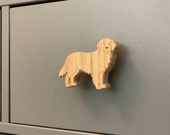 Golden Retriever Dresser Knobs | Solid Oak Wood Drawer Pulls for Bedroom, Bathroom, Vanity | Handmade Cabinet Hardware