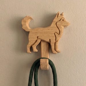 Siberian Husky Wall Hook | Solid Oak Husky Leash Holder | Handmade Dog Lover Gift Entryway Mudroom Coat Hanger Pet Decor
