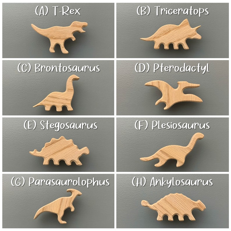Dinosaur dresser knob for nursery, drawer pull handle for kids room. T-Rex Pterodactyl Triceratops Brontosaurus Stegosaurus Tyrannosaurus image 4
