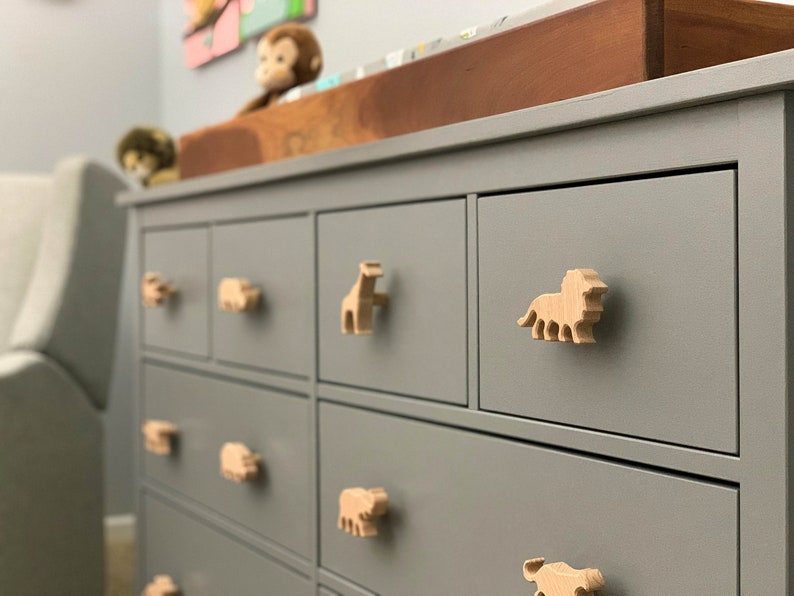 Safari animal dresser knob for nursery, drawer pull handle for kids room. Giraffe Lion Elephant Hippo Monkey Cheetah Crocodile Rhino Jungle image 6