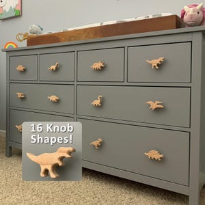 Dinosaur Dresser Knobs for Nursery | Nursery and Kids Room Drawer Pulls | Cute Solid Oak Handmade For New & Expectant Moms | T-Rex ROAR