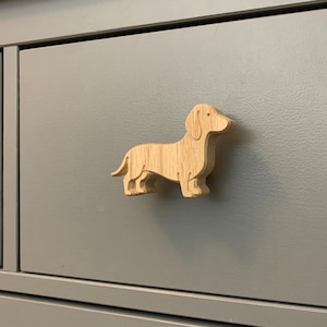 Dachshund Dresser Knobs, Weiner Dog Drawer Pulls, Solid Oak Cabinet Hardware, Handmade Doxie Dog Lover Gift