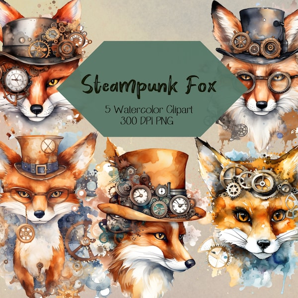 Kids Room Decoration Steampunk Hat Steampunk Clock Boys Room Wall Art Girls Room Decoration Steampunk Goggles Clipart Fox with Hat