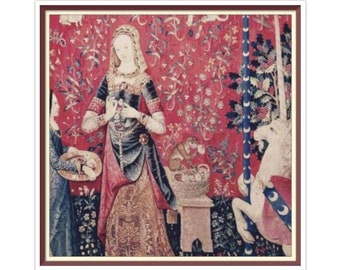 Vintage Unicorn Tapestry Cross Stitch Pattern: Lady and the Senses (PDF Pattern)