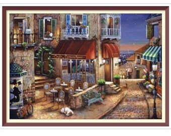 Street - Cross Stitch Pattern - PDF Counted Vintage  Full Cross Stitches - 4 Sizes