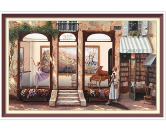 Street - Cross Stitch Pattern - PDF Counted Vintage  Full Cross Stitches - 4 Sizes