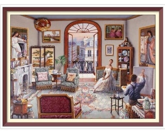 Living Room - Cross Stitch Pattern - PDF Counted Vintage  Full Cross Stitches - 4 Sizes